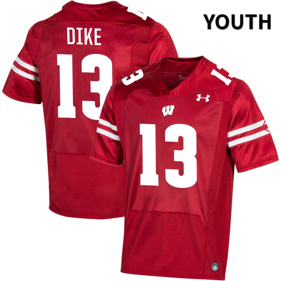 Wisconsin Badgers Youth #13 Chimere Dike NCAA Under Armour Authentic Red NIL 2022 College Stitched Football Jersey YC40Z64UU
